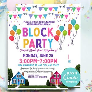 Flyer d'invitation à une fête de quartier, conception de modèle de Flyer bricolage, invitation à une fête de quartier, flyer de la communauté, flyer fête de rue célébration premade