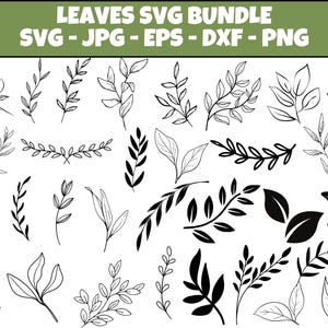 Blätter SVG Bundle, handgezeichnete Blätter SVG, Papierblätter, Blattvorlagen, Pflanzen zwart, Kranz, Schnittdateien, Blatt Clipart, Cricut Silhouette SVG