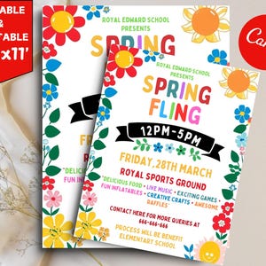 Spring Fling Flyer, Spring Fling Printable Invitation| Spring Fling School Dance Editable Spring Fling Festival Fundraiser Template, Canva