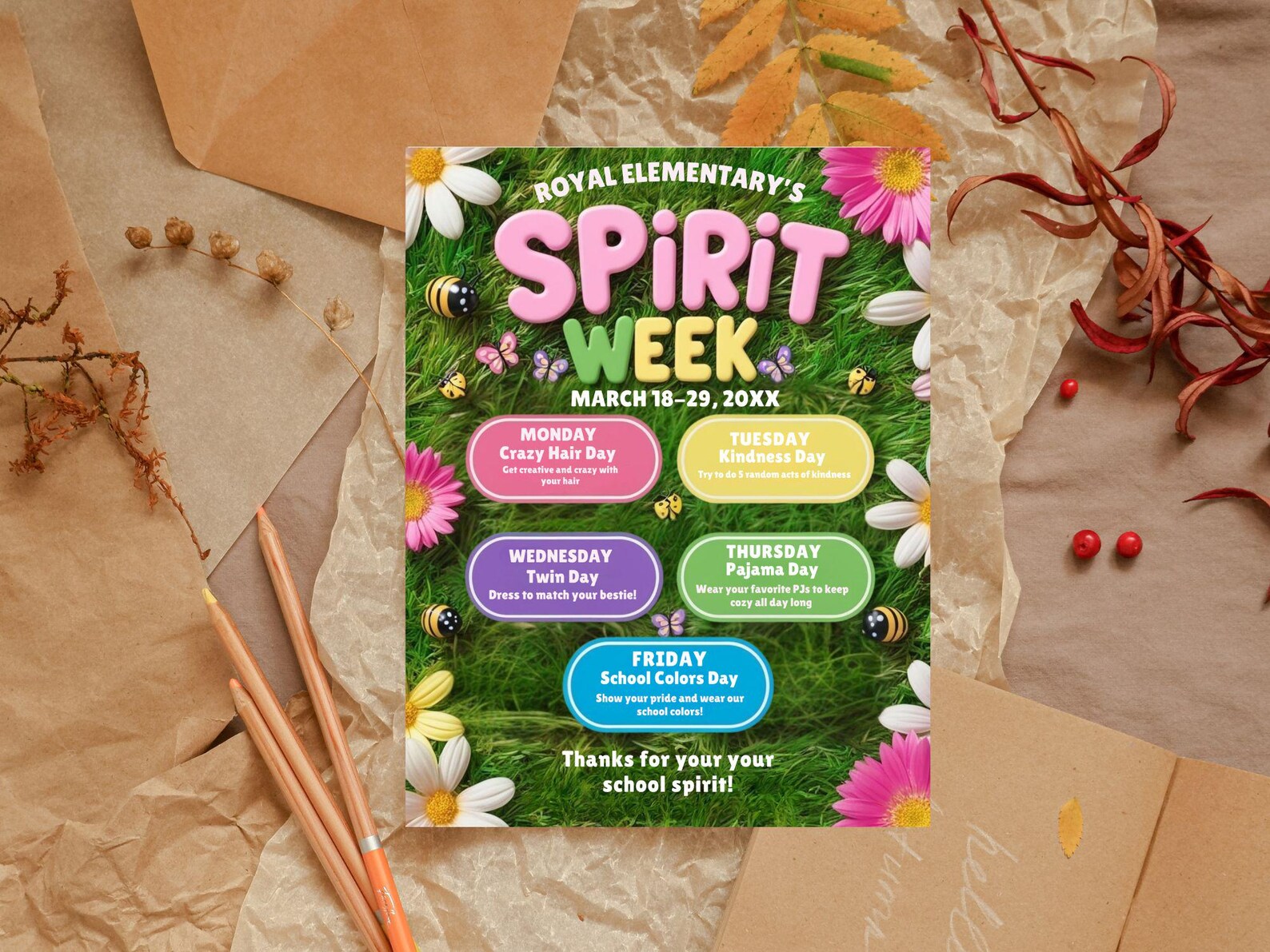 Spring Spirit Week Examples Spring Spirit Week Itinerary: Editable School Flyer (digital Download ...