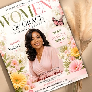 march 8 women's day,prayer breakfast,church event flyer,women's prayer flyer,customizable Canva,faith based flyer,bible study flyer,pink church flyer,woman empowerment,women's conference,womens retreat flyer,guest speaker flyer,womens meeting flyer