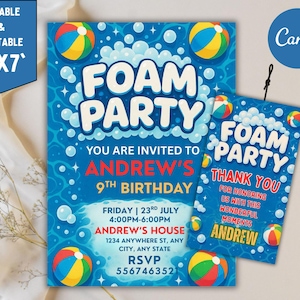 Foam Party Invitation: Bubble Birthday Card, Pool Party Invite (Digital Download)