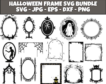 Paquete de imágenes prediseñadas SVG y PNG de marcos de Halloween espeluznantes (descarga digital)