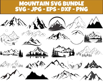 SVG-bundel berg- en bossilhouet (digitale download)