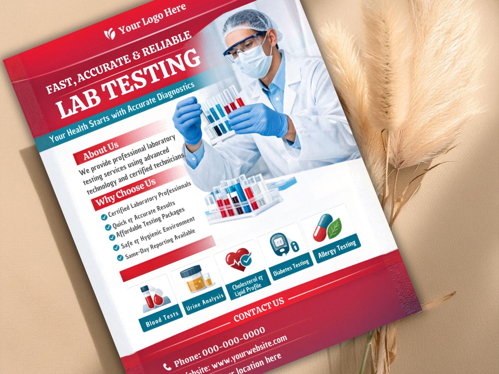 Lab Testing Flyer Template, Medical Marketing, Diagnostic Clinic (A4/US ...