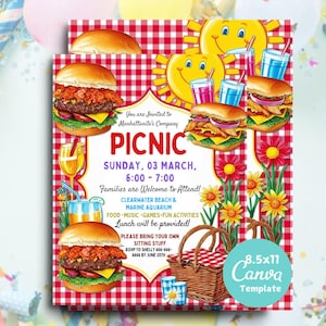 Company Picnic Flyer Editable Canva Template, Family Picnic fundraiser invitation, Customer Appreciation flyer