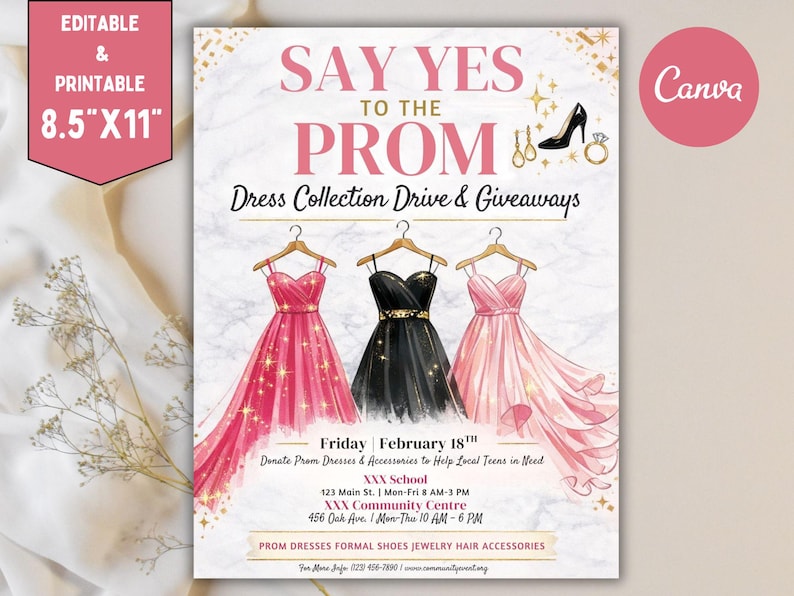 Prom Drive Editable Prom Dress Fundraiser Flyer: Canva Template - Etsy