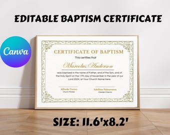 Editable Baptism Certificate Template: Printable Dedication (Canva, US Letter & A4)