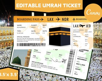 Editable Hajj Boarding Pass: Umrah Mubarak Plane Ticket (Digital Download)