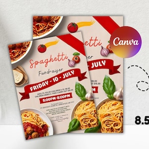 Bearbeitbares Spaghetti Dinner Fundraiser Flyer Ticket, Pasta PTA PTO Schulkirche Charity Event Fundraisng, Einladungsvorlage druckbarer Download