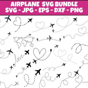 Airplane Svg,Travel Svg,Airplane Silhouette,Love travel,Airplane Bundle SVG PNG clipart,Plane Route heart path cut file,Aeroplane Svg