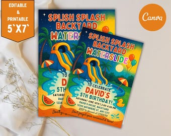 Waterslide Birthday Invitation: Splash Party Evite, Modern Canva Template