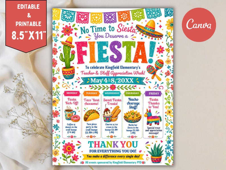 Mexican Teacher & Staff Appreciation Week Fiesta Itinerary Poster ...