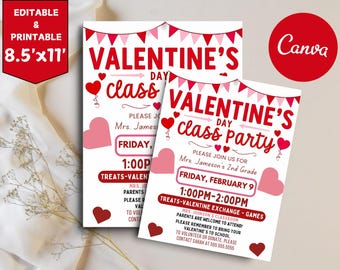 Editable Valentines Class Party Invite,  School Charity Church Fundraising Invite Template, Class Party Printable  School Party Flyer, Canva