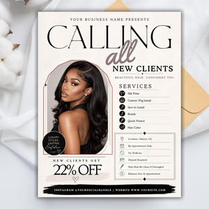 Bokningsflyer för nya kunder, Välkommen till alla nya kunder, Specialflyer för nya kunder, Makeup, Frisör, Fransteknik, Nagelteknik, MUA, DIY i Canva bild 8