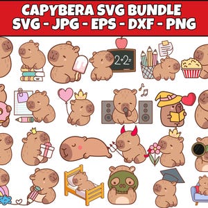 Schattige capibara SVG-bundel, kawaii capibara clipart, instant digitale download voor Cricut & Silhouette, hoogwaardige afdrukken, dierenillustratie