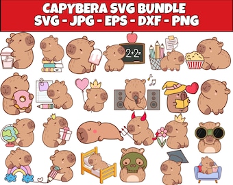 Capybara Kawaii Clipart SVG Bundle (Digital Download