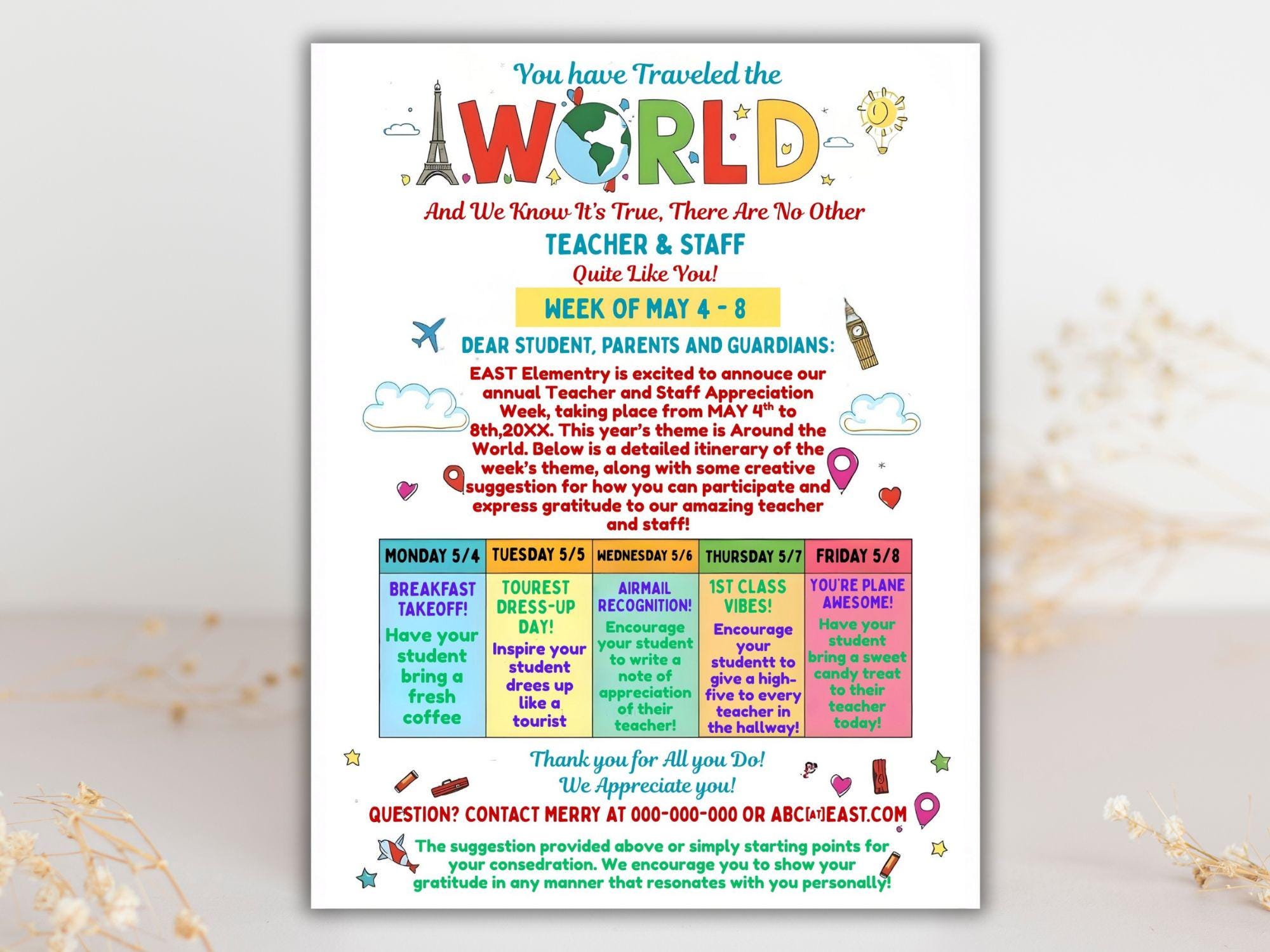 Around the World Teacher Appreciation Newsletter: Travel Itinerary ...