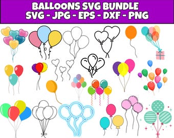 Balloon SVG Bundle: Birthday Party Clipart, Cut Files (Digital Download