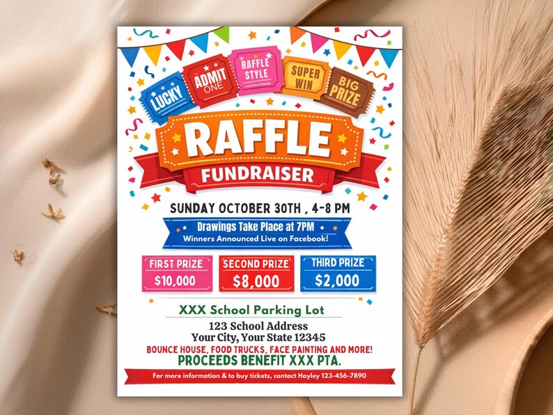 Colorful Raffle Header Editable Raffle Fundraiser Flyer Template, School Charity Event (8.5x11 ...