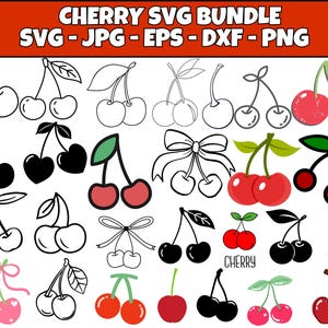Cherry Svg Bundle, Cherry Png, Red Cherry Svg, Fruit Svg, Cherries Clipart, Cherry Vector, Cherry Silhouette,Instant Download,Commercial Use