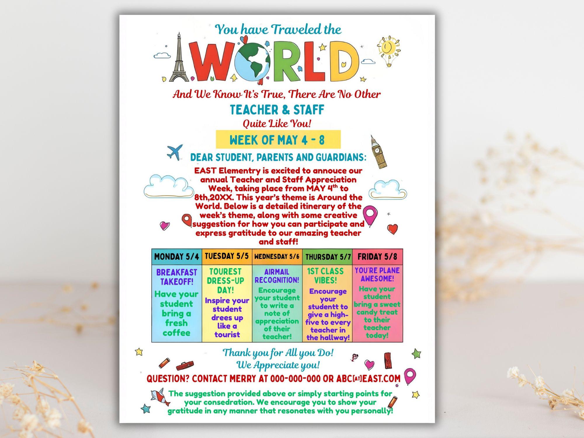 Around the World Teacher Appreciation Newsletter: Travel Itinerary ...
