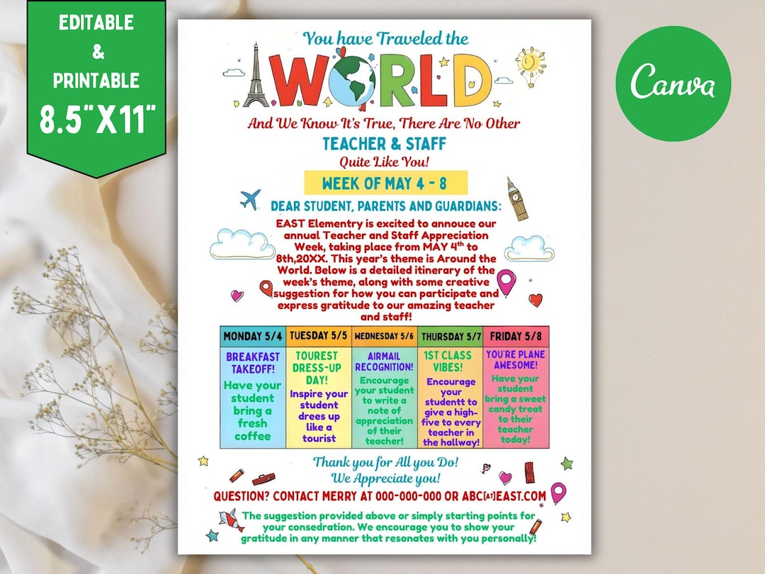 Around the World Teacher Appreciation Newsletter: Travel Itinerary ...