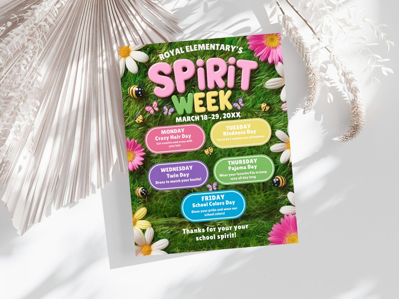 Spring Spirit Week Examples Spring Spirit Week Itinerary: Editable School Flyer (digital Download ...