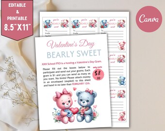 Valentine Candy Gram Flyer Template: School PTO PTA Fundraiser Printable (Canva Editable)