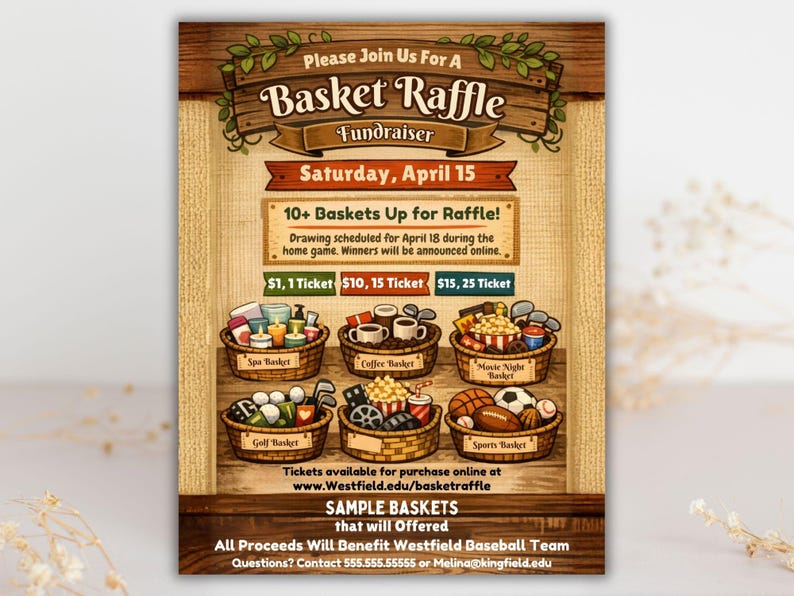 Basket Raffle Flyer Template, Editable Fundraiser Invitation (canva) - Etsy
