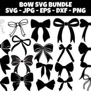 Black Bow Svg Bundle, Ribbon Bow Svg, Coquette Bow Svg, Bow Tie Svg, Ribbon Bow Clipart, Svg Files For Cricut, Instant Download, Silhouette