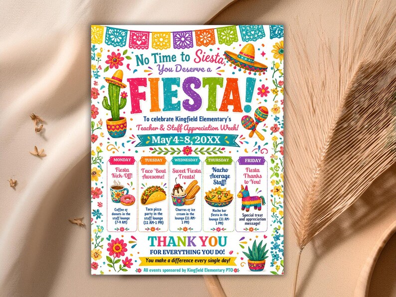 Mexican Teacher & Staff Appreciation Week Fiesta Itinerary Poster ...
