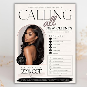 Bokningsflyer för nya kunder, Välkommen till alla nya kunder, Specialflyer för nya kunder, Makeup, Frisör, Fransteknik, Nagelteknik, MUA, DIY i Canva bild 7