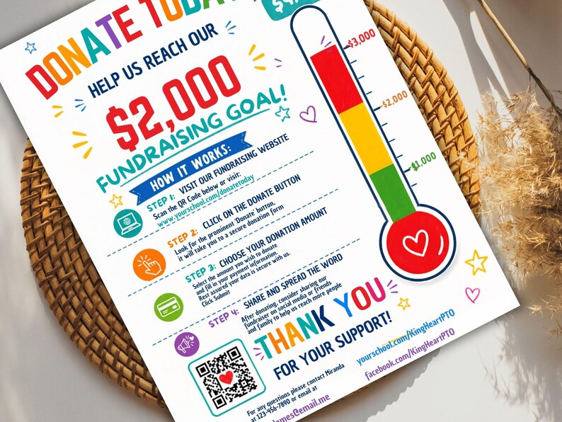 Editable Goal Thermometer Flyer: PTA/PTO Fundraising, Visual Tracker ...