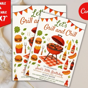 Bbq Birthday Invitation, Barbeque Birthday Invitation, Bbq Invitation, Bbq Party Invite, Bbq Birthday Invitation, Editable Canva Template