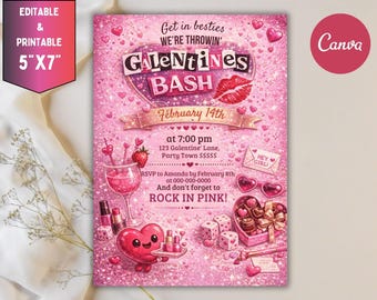 Editable Burn Book Galentine's Day Invite, Pink Girls Party Invitation, Valentine's Day Invite, Girls Only, Mean Girls Galentines Invite
