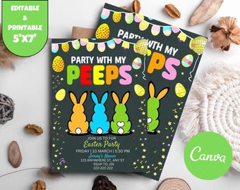 Editable Party with my Peeps Invitation: Easter Egg Hunt (5x7" Template)