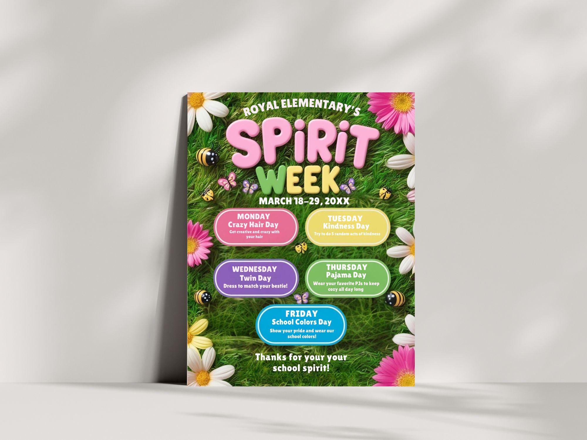 Spring Spirit Week Examples Spring Spirit Week Itinerary: Editable School Flyer (digital Download ...