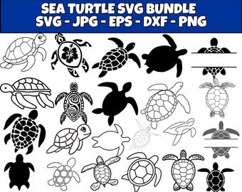 May include: A collection of sea turtle SVG designs in various styles, including outlines, silhouettes, and detailed patterns. The designs are in black and white, with the text "SEA TURTLE SVG BUNDLE" at the top.