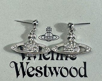 In Box Vivienne Westwood Earrings,CZ Saturn Drop Earrings,Gifts for Her,925 Silver