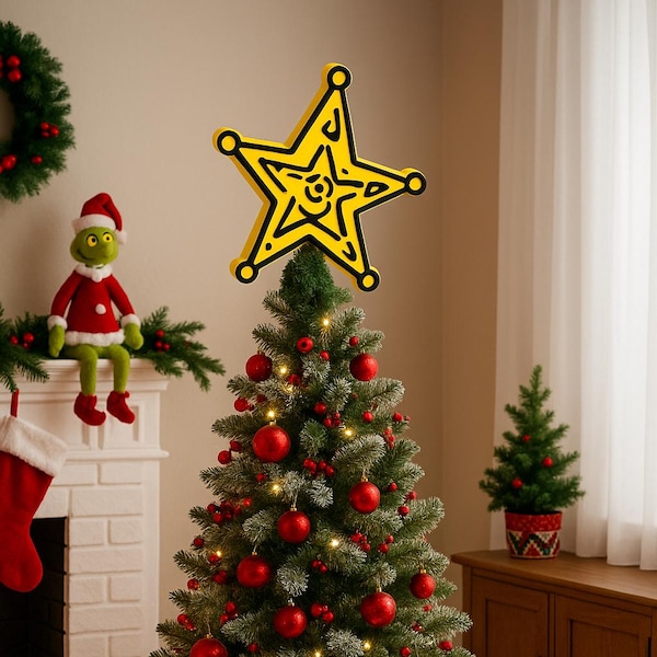Grinch Star Christmas Tree Topper. Dr. Suess Whoville inspired holiday decoration. Multiple sizes, colors.