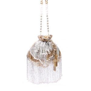 Gold & silver Beaded Potli Bag for Women | Indian Bridal Clutch with Tassels | Handmade Ethnic Wedding Purse | Party Wear Potli Pouch