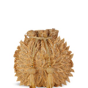 Gold Beaded Potli Bag for Women | Indian Bridal Clutch with Tassels | Handmade Ethnic Wedding Purse | Party Wear Potli Pouch