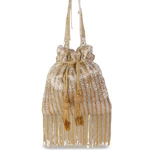 Gold & Silver Tassel Potli Bag for Women | Beaded Bridal Clutch Purse | Handmade Indian Wedding Bag | Ethnic Party Wear Potli