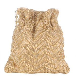 Gold Beaded Potli Bag for Women | Indian Bridal Clutch with Tassels | Handmade Ethnic Wedding Purse | Party Wear Potli Pouch