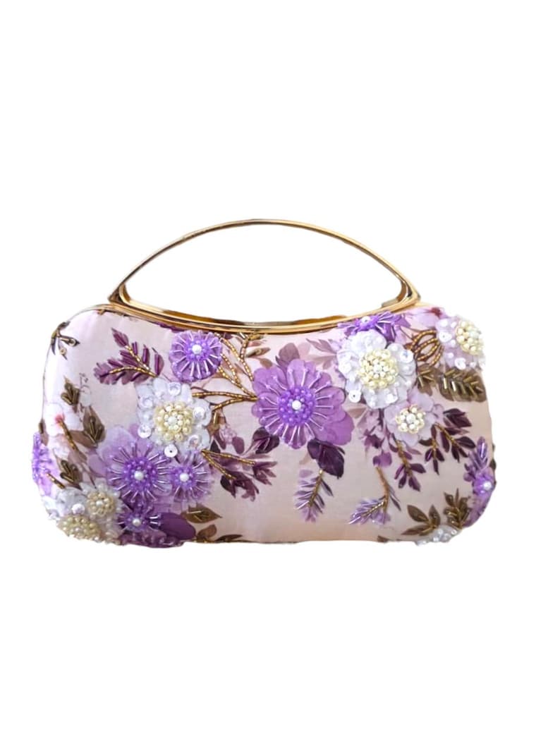 Purple clutches and evening bags - lavender floral beaded bridal clutch