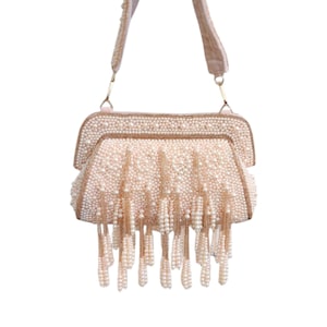 Pfirsich Perle Perlen Clutch Tasche Handgemachte Braut Abend Geldbörse mit Quasten Hochzeit Schultertasche für Frauen Elegante indischen Stil Handtasche
