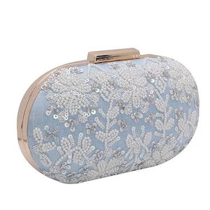 Sky Blue Sequin Clutch Bag | Bridal Hand-Embroidered Party Purse | Beaded Evening Handbag | Wedding Guest Gift for Women