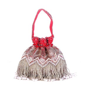 red Potli Bag for Women | Indian Bridal Clutch with Tassels | Handmade Ethnic Wedding Purse | Party Wear Potli Pouch