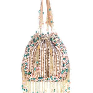 multicolour Potli Bag for Women | Indian Bridal Clutch with Tassels | Handmade Ethnic Wedding Purse | Party Wear Potli Pouch